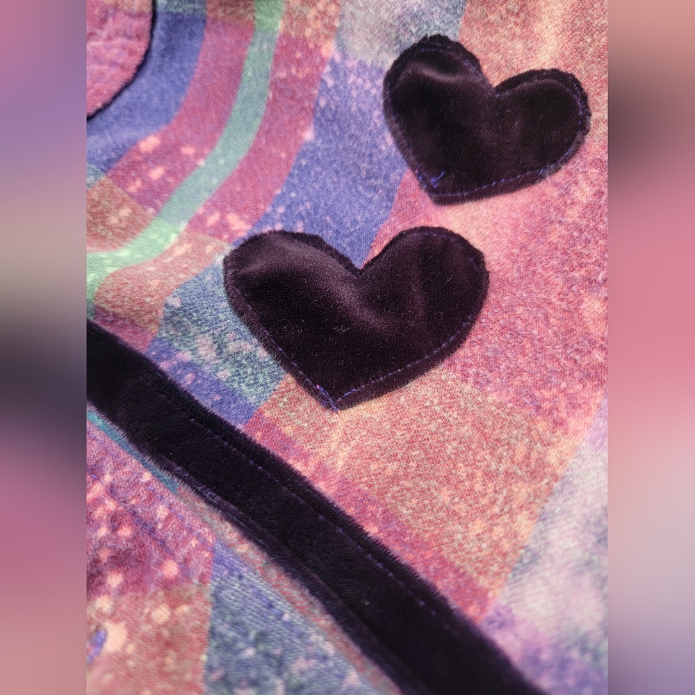 Upcycled Vintage Heart Rock Band Flannel Shirt Shacket  With Velvet & Lace - Picture 12 of 13